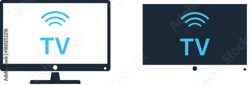 Smart TV wireless streaming icon set, modern television screens, internet connected media device, digital entertainment technology illustration