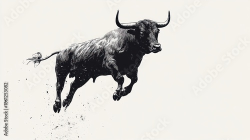 Bull in Mid-Air Leap, White Background