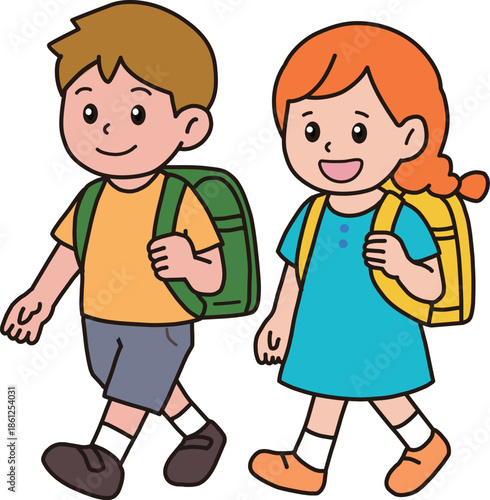 通学をする男女