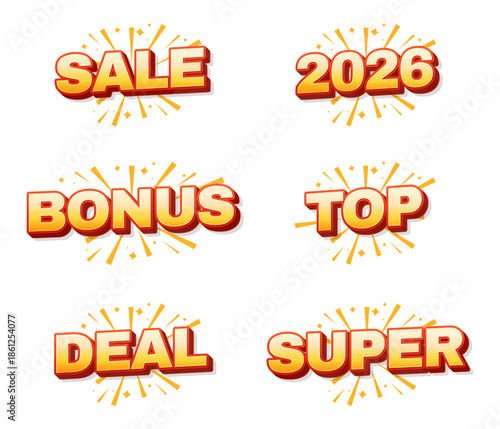 Set of 3D orange and red text for marketing and retail sales