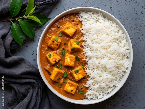 Creamy tofu curry with white rice