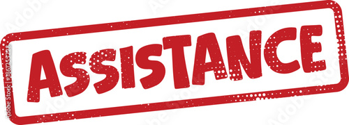 Red assistance rubber stamp on white background