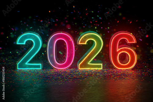 Vibrant Glowing 2026 Numbers for New Year Celebration with Confetti