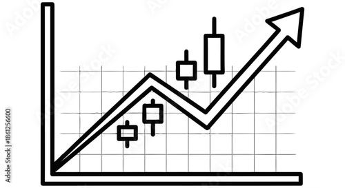 Financial graph showing upward trend with candlestick chart indicators on a white background with a grid pattern illustrating market growth and analysis on transparent background