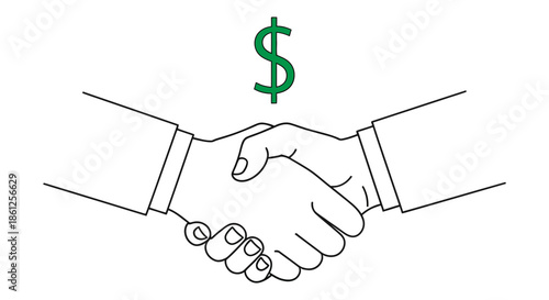 Professional handshake symbolizing business agreement and financial transaction with a dollar sign on transparent background