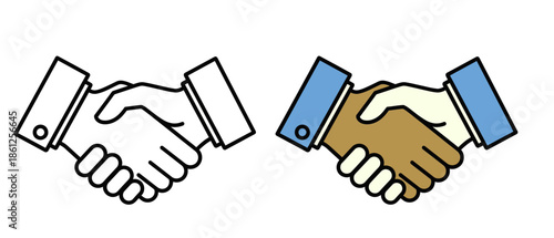Two handshakes symbolizing partnership and agreement between diverse individuals or parties on transparent background