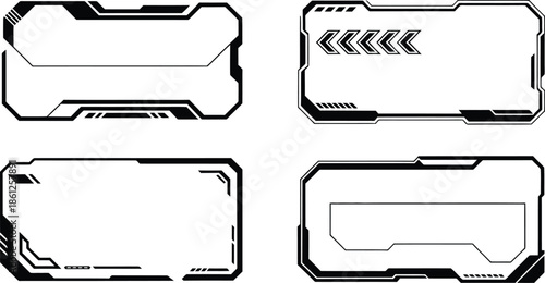 futuristic interface labels with sleek geometric designs for tech UIs