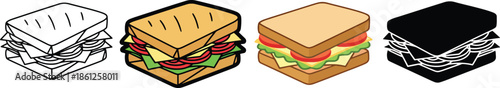 Sandwich Icon Set with Multiple Filling Styles for Cafes, Menus and Food Delivery Apps