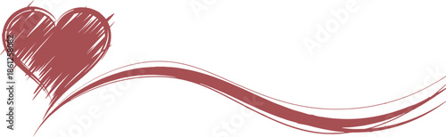 Valentines day heart illustration with red ribbon on white background for love and romance