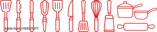 kitchen utensils and tools icons for cooking and baking illustrations
