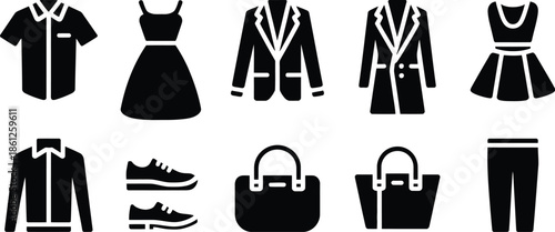 sleek clothing and accessories icons for fashion and lifestyle themes