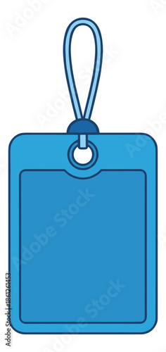 Blank blue vertical identification badge holder plastic lanyard loop accessory.Isolated transparent background ( include cut-out PNG file )