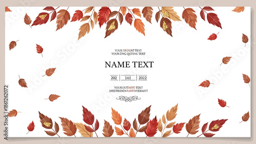 Whimsical autumn leaves border design, elegantly arranged to create a delicate and flowing frame, perfect for season's greetings and decorative fall projects