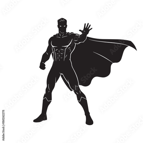 silhouette of a superhero stance white background