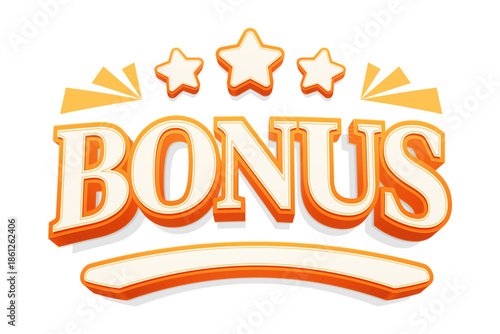 3D bonus reward graphic element with stars and blank banner