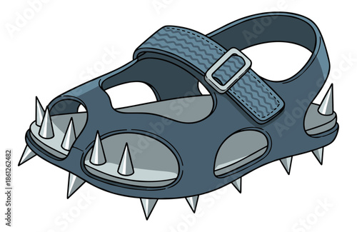 Dark gray sandal shoe covered metal spikes dangerous sharp weapon footwear aggressive.Isolated transparent background ( include cut-out PNG file )