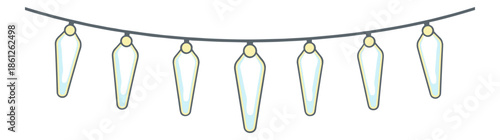 String of holiday lights shaped like icicles for winter and Christmas decoration.Isolated transparent background ( include cut-out PNG file )