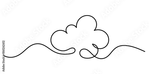 Continuous line clouds. Single continuous line art rainy cloud. Cloudy weather. Vector illustration.