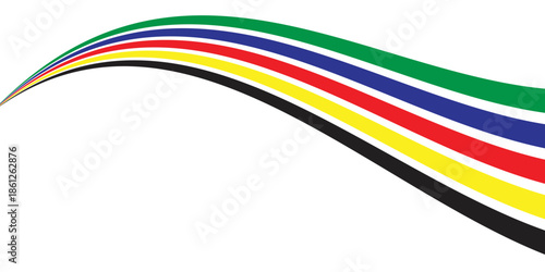  simple abstract graphic featuring multiple curved lines in red, green, blue, yellow, and navy blue colours hues against a clean white backdrop.