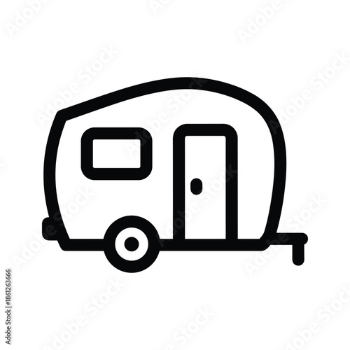 Simple black and white caravan icon