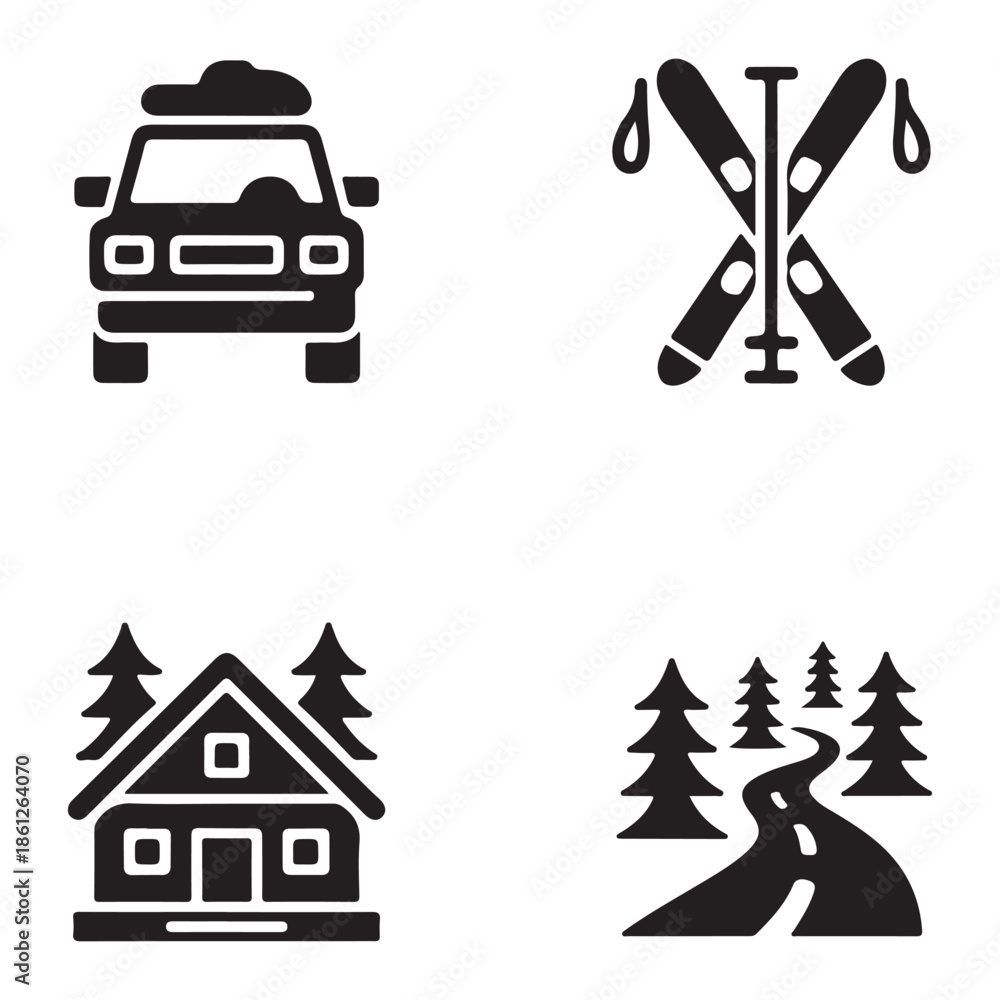 Naklejka premium Scenic forest road silhouette for winter road trip journey