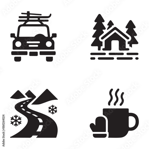 Snowy mountain road silhouette for winter road trip adventure