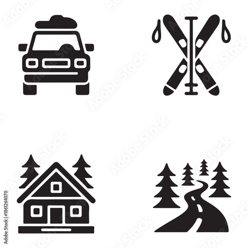 Scenic forest road silhouette for winter road trip journey