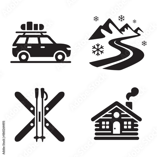 Winter road trip journey icon silhouette for travel design