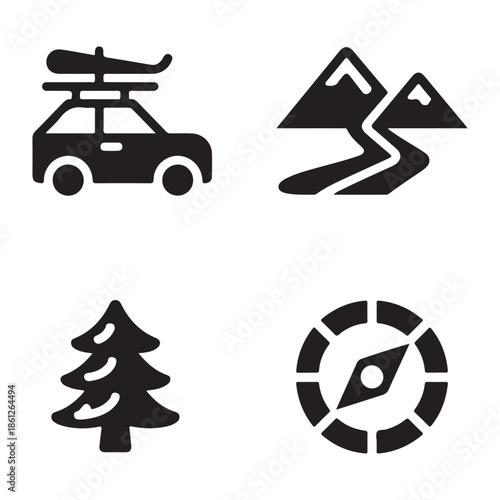 Snow covered road silhouette for winter travel and road trip