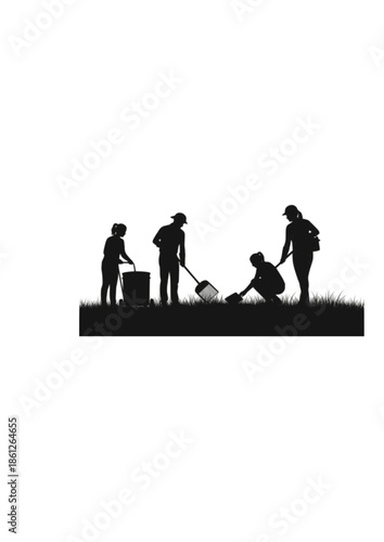 Regenerative Travel Silhouette of Eco Friendly Tourist Cleaning Beach for Sustainable Tourism and Environmental Protection Concept Vector