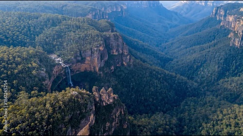 Aerial View of Blue Mountains Australia top down view forest valleys cliffs eucalyptus Scenic Travel Destination Landmark 4K UHD Video Footage