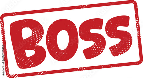 red boss text stamp with white background