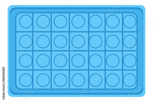 Blue rectangle silicone fidget toy with rows of satisfying popping bubbles.Isolated transparent background ( include cut-out PNG file )