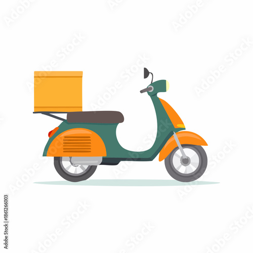 Illustration of a motor scooter for delivery services against a white backdrop