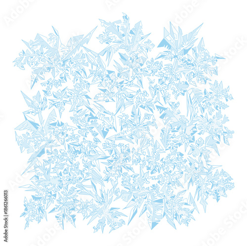 Cluster of light blue stylized ice crystals forming a frosty textured surface.Isolated transparent background ( include cut-out PNG file )