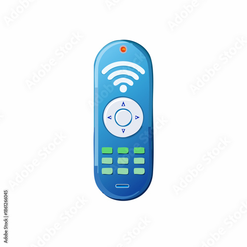 Blue and Glossy Cartoon Remote Control with Wifi Symbol and Buttons for TV or Smart Home System