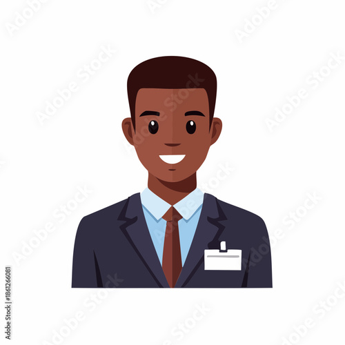 African American Professional Portrait: Smiling Man in Suit with ID Badge for Workplace