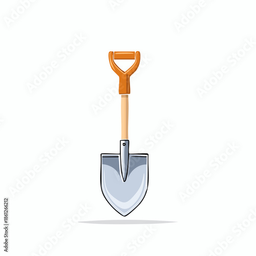 Illustration of a Metal Shovel with a Wooden Handle for Digging and Gardening