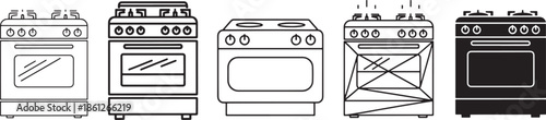 Kitchen Stove and Oven Icons – Home Appliance Line Vector Collection