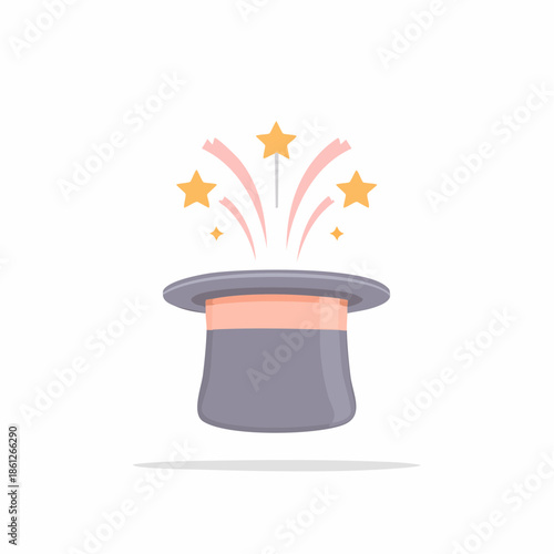 Magician's hat with starbursts, celebratory burst of magic and wonder, isolated vector design conjuring whimsy and festive cheer.