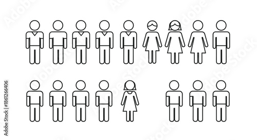 Human stick figure icon collection featuring various male and female outline designs for people demographic community population user profile and flat vector design.