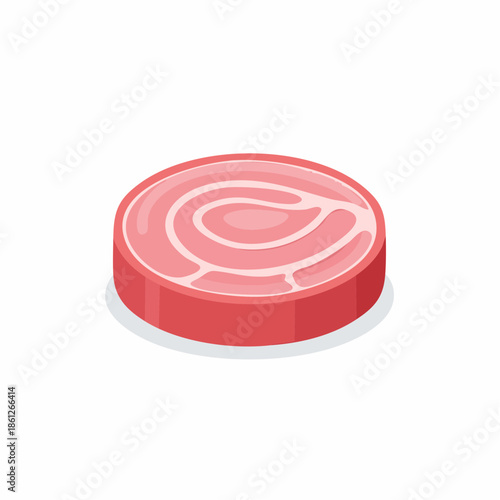 Isometric Pink Meat Cut Slice Illustration for Cooking and Food Concepts