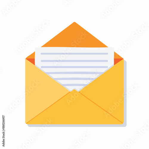 Opened Yellow Envelope with Blank Letter Isolated on White Modern Communication