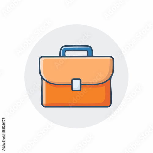 Orange Leather Business Briefcase Icon Illustration on Round Light Gray Background