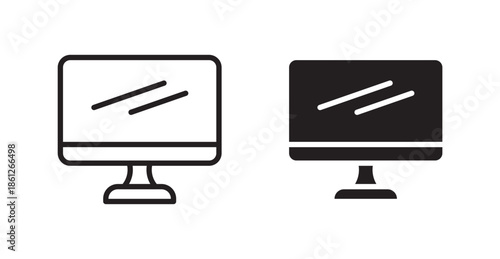 Desktop icons, black line art and clipart vector logo