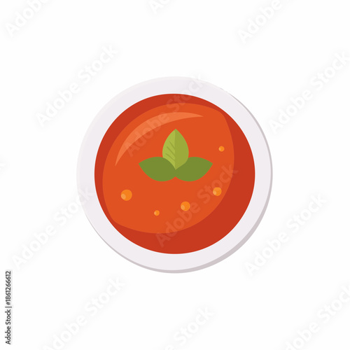 Bowl of tomato soup with basil garnish for fresh flavor and vibrant color, simple meal illustration