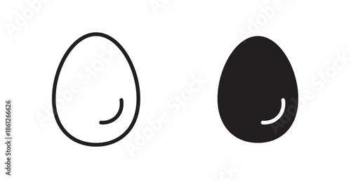 Egg icons, black line art and clipart vector logo
