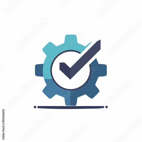 Gear and checkmark logo symbol icon for process automation efficiency concept