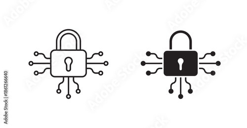 Encryption icons, black line art and clipart vector logo