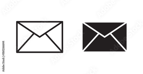 Envelope icons, black line art and clipart vector logo